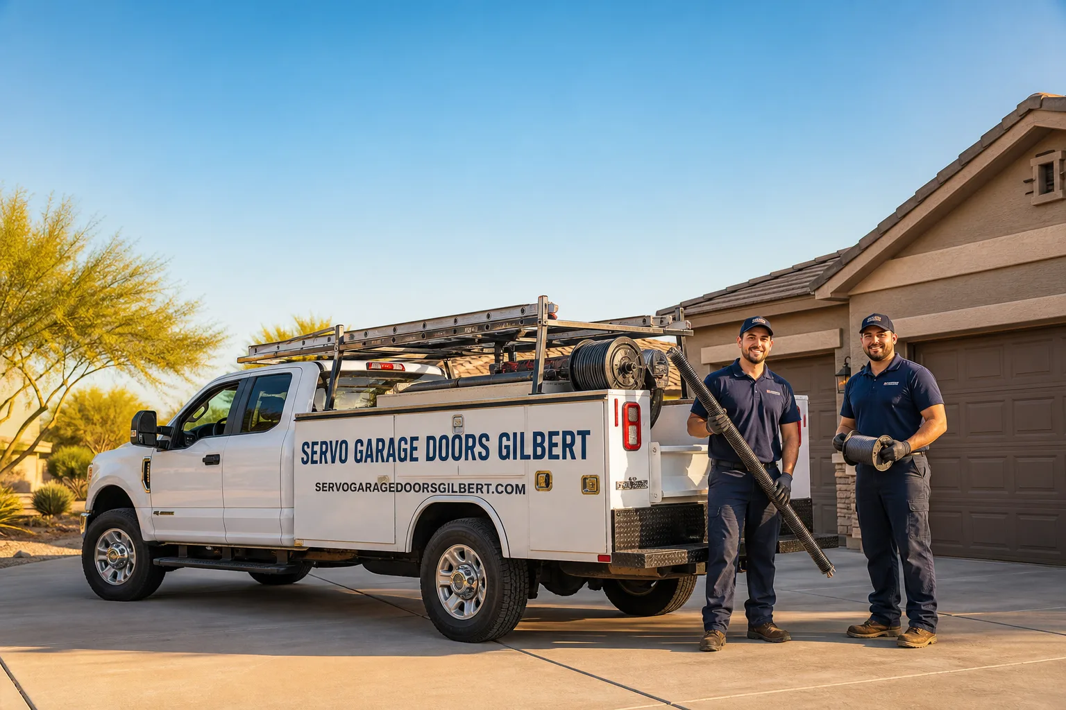 Servo Garage Doors Gilbert garage door service vehicle and crew in Gilbert, AZ